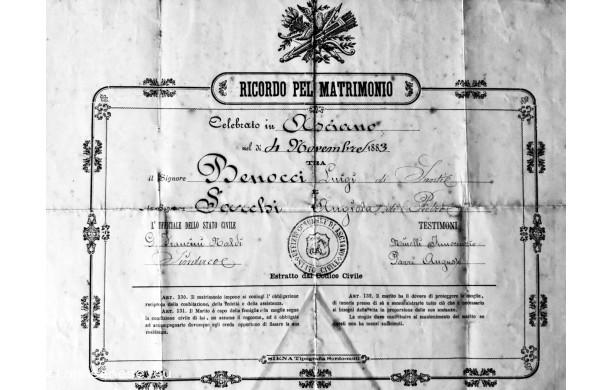 1883, 4 Novembre - Attestato matrimoniale di Luigi Benocci